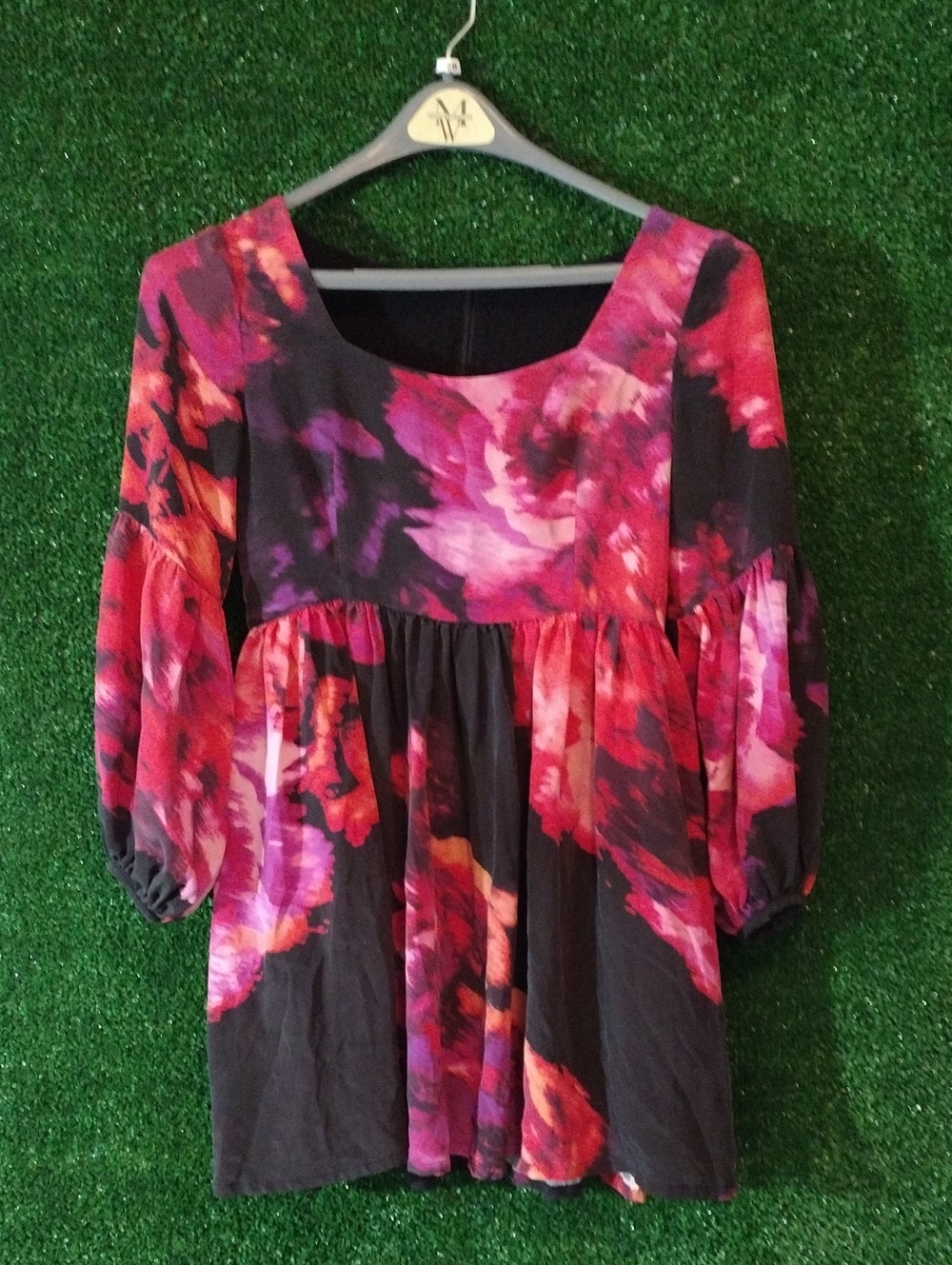 Fendi 100% Silk Black Tunic with Pink & Purple Floral Print